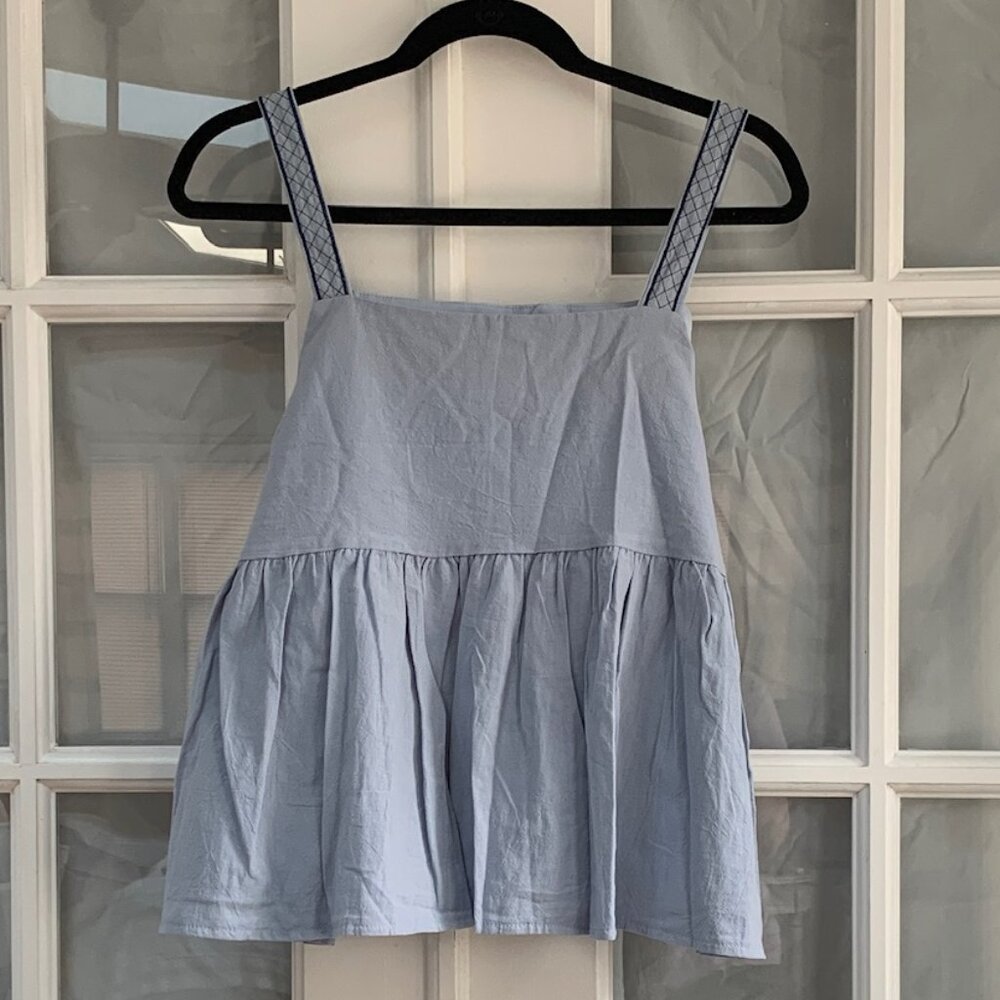 Embroidered Square Neck Peplum Tank Top - Picture 2 of 4